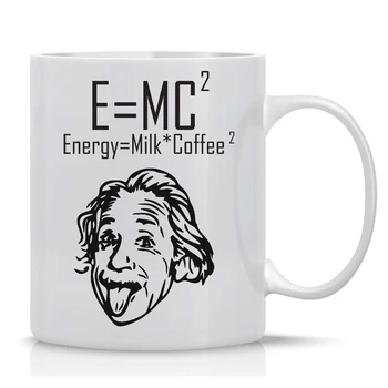 E = MC2, אנרגיה, חלב, קפה - 11oz קרמיקה לבן ספל קפה - פיזיקה מתמטיקה מתנות - מצחיק מדע הספל